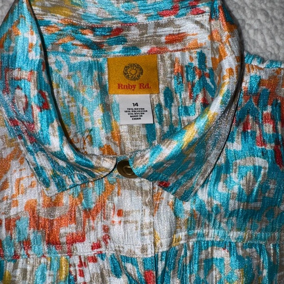 Ruby Rd. Multicolor Patterned Shirt with Gold Button - Picture 2 of 9